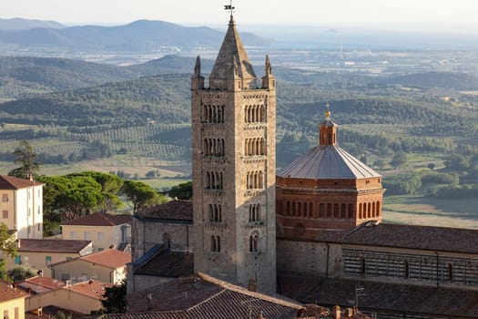 Massa Marittima old town and San Cerbone Duomo cathedral. Tuscany, Italy.