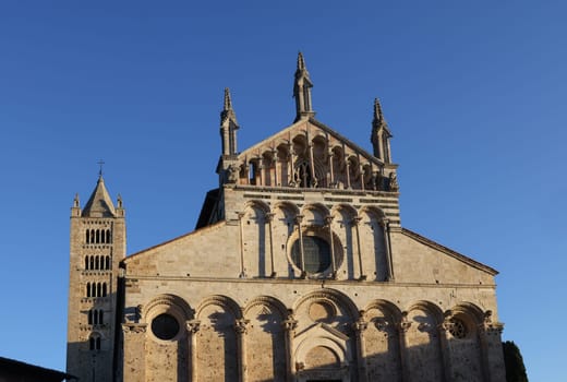 The Cathedral of Saint Cerbonius with Bell tower at the Garibaldi square in Massa Marittima. Italy