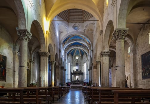 Massa Marittima, Italy - Sept 11, 2022: Interior of cathedral of Saint Cerbonius in Massa Marittima. Italy