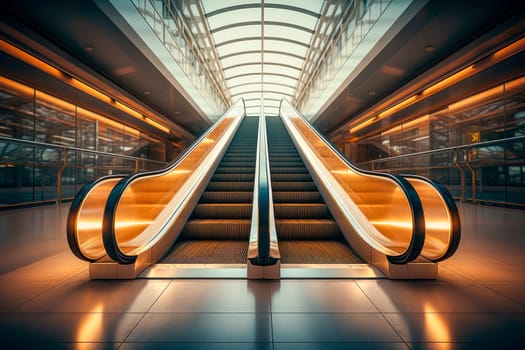 Modern escalator electronic system moving, escalator in a shopping center. AI generated