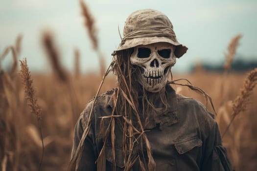 Scarecrow or straw-man made to guard the fields. AI generated