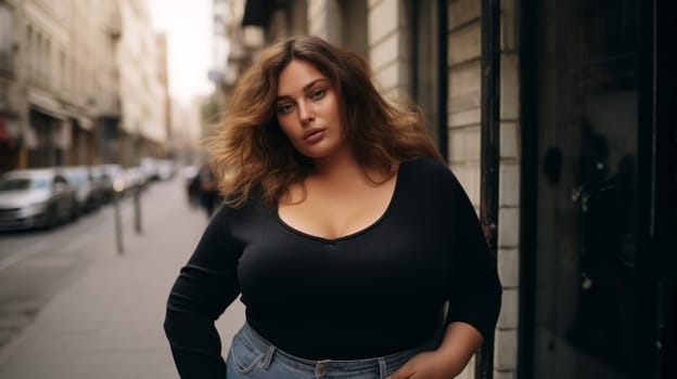 Plus size woman in the city.