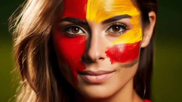 Spanish woman with flag colored paint on her face