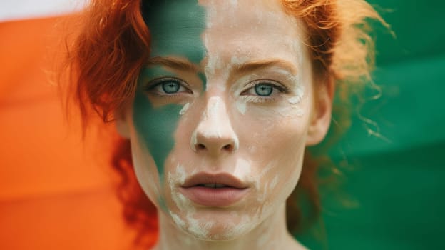 Italian woman with flag colored paint on her face