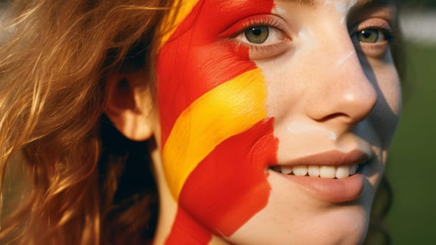 Spanish woman with flag colored paint on her face