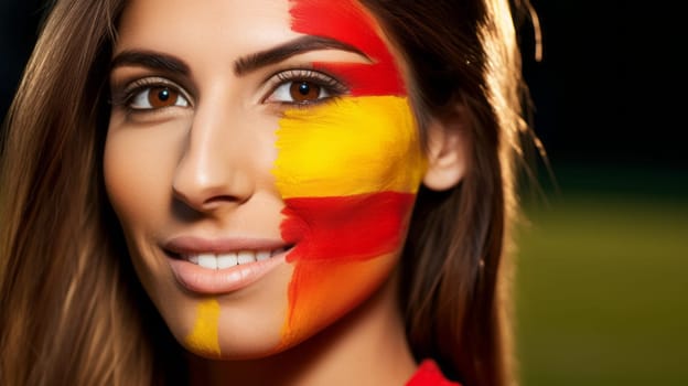 Spanish woman with flag colored paint on her face