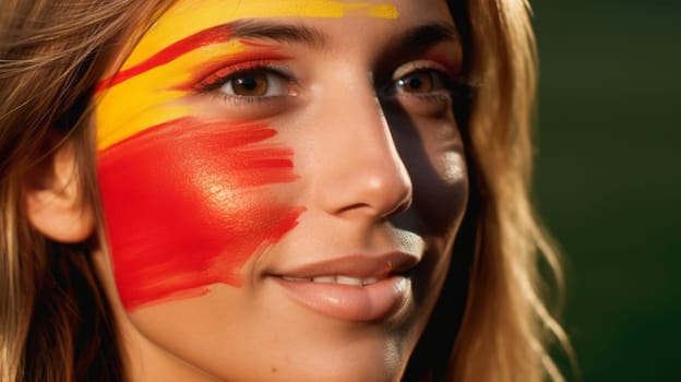 Spanish woman with flag colored paint on her face