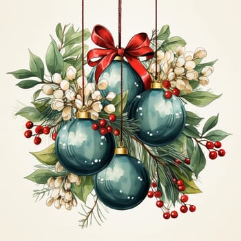Happy Holiday and Merry Christmas template stylish vintage design. design for Christmas greetings card colorful color. Typography and icon for Xmas background, banners or posters. Winter holidays design elements Copy space. Christmas ball,berries and branches. Space for text