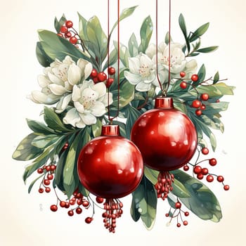 Happy Holiday and Merry Christmas template stylish vintage design. design for Christmas greetings card colorful color. Typography and icon for Xmas background, banners or posters. Winter holidays design elements Copy space. Christmas ball,berries and branches. Space for text