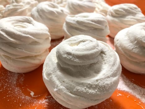 sweet apple marshmallows in white powdered sugar, handmade