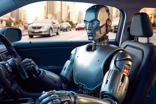 A robot drives a car generated by artificial intelligence