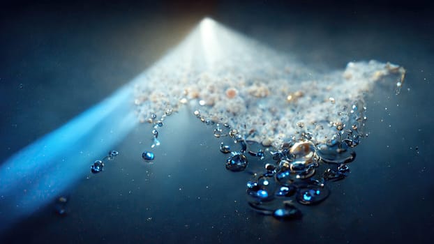Geometric blue lights with dynamic bubbles as Background. Artificial Art.