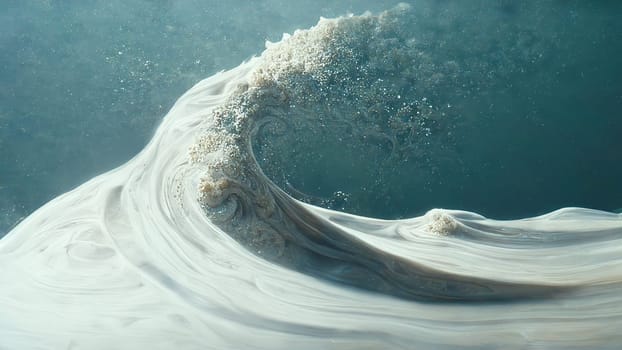 Icy wind waves splash on freezing beach, creating fluid motion. artificial art