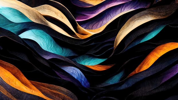 Elegant gradient waves in dark colours as background. Artificial Art.