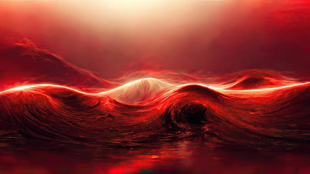 Intense bright red trendy gradient abstract waves full frame horizontal. Artificial Art.