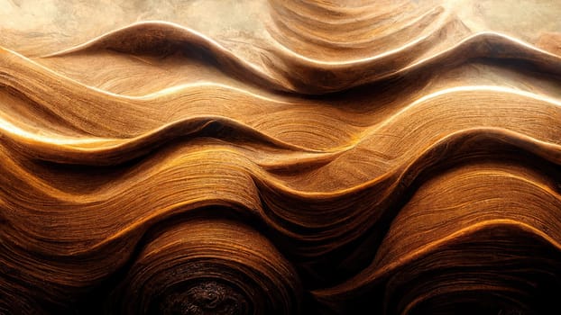 Intense bright brown and beige trendy gradient abstract waves full frame horizontal. Artificial Art.