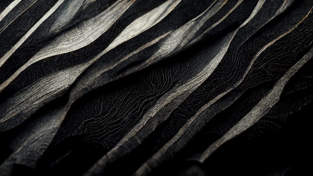 Intense dark black and grey trendy gradient abstract waves full frame horizontal. Artificial Art.