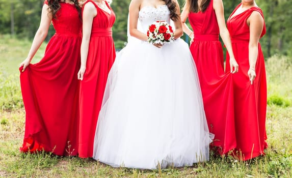 Close up of bride and bridesmaids bouquet.