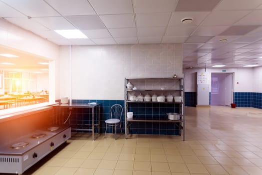 Restaurant kitchen equipment for preparing food, meal, plates, details.
