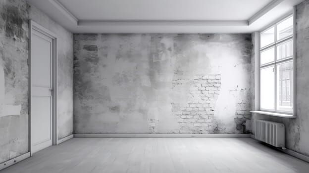 Grey grunge minimalistic loft interior. Generative AI design