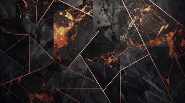 Abstract black bronze grunge low poly geometric background. Generative AI design