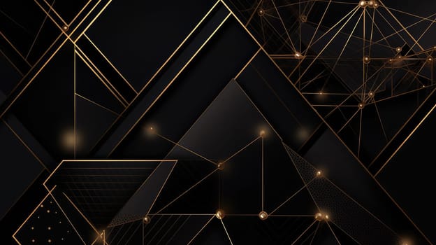 Golden low poly pattern on black background. Generative AI design