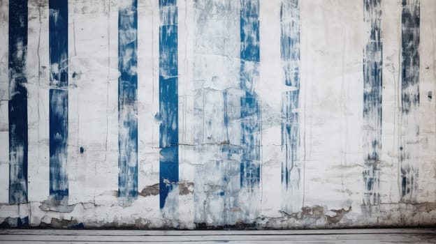 Blue white stripes geometric grunge wall background. Generative AI design