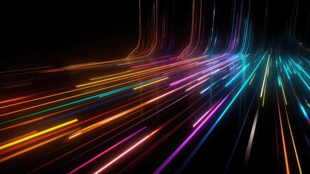 Colorful glossy stripes and neon lights abstract background. Generative AI design