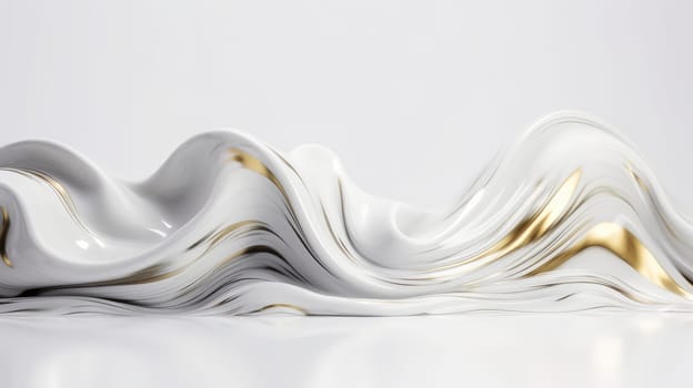 Abstract white golden liquid wavy background. Generative AI design