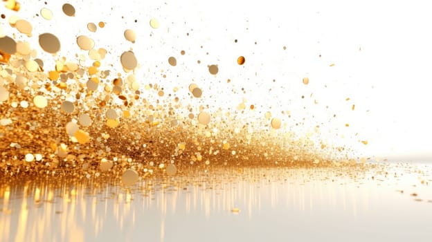Golden glitter particles and dots abstract background. Generative AI design