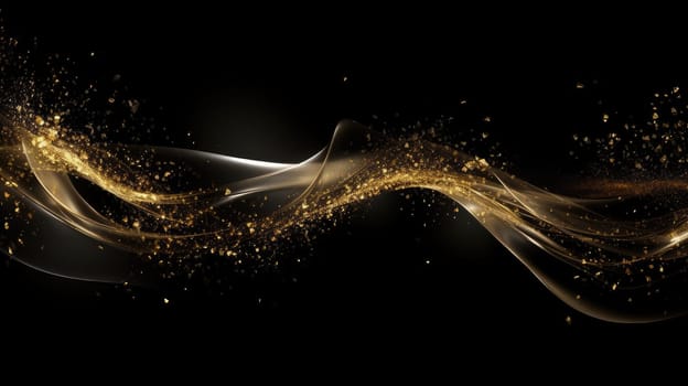 Golden shiny waves and glitter particles abstract background. Generative AI design