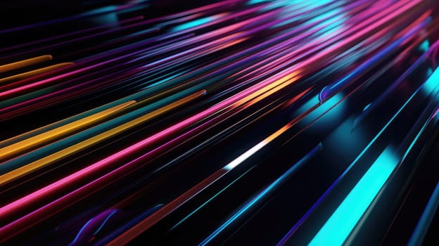 Colorful glossy stripes and neon lights abstract background. Generative AI design