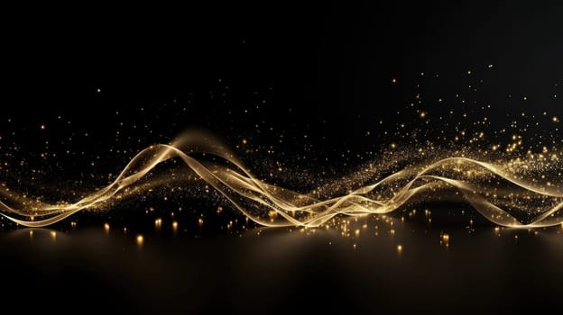 Golden shiny waves and glitter particles abstract background. Generative AI design