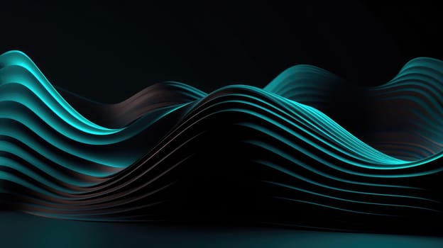 Neon blue minimal waves abstract background. Generative AI design
