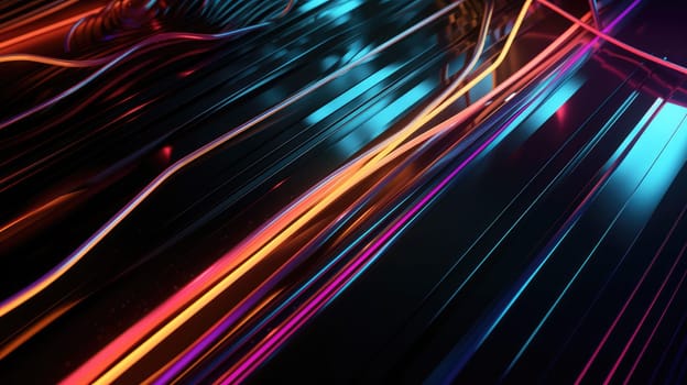 Colorful glossy stripes and neon lights abstract background. Generative AI design