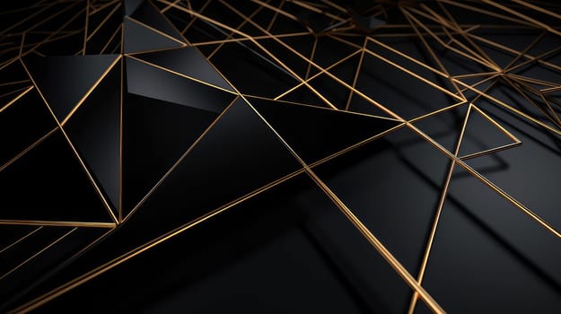 Golden low poly pattern on black background. Generative AI design