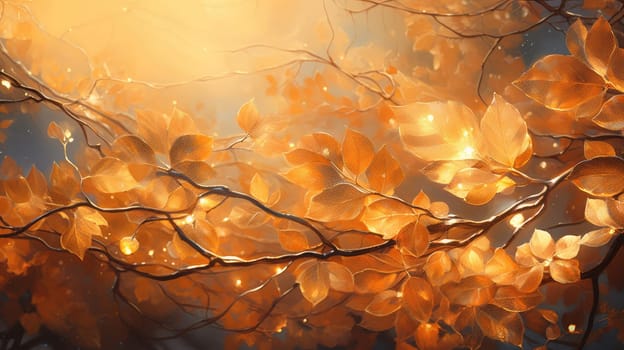 Golden orange autumn leaves. Generative AI design