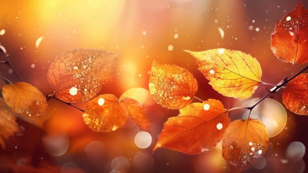 Golden orange autumn leaves. Generative AI design