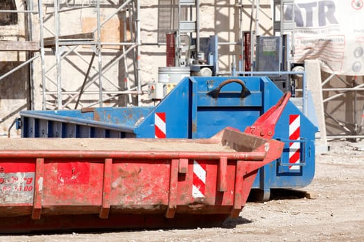 Container, skip for construction waste on a construction site, Germany