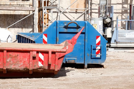 Container, skip for construction waste on a construction site, Germany