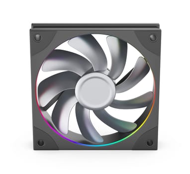 Computer fan with metal blades on white background