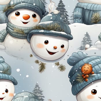 Seamless pattern with snowmen. Pattern for fabric or wrapping paper. Generative AI