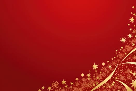 golden elegant Christmas ornament on red background with copy space.Greeting Christmas card. Generative AI