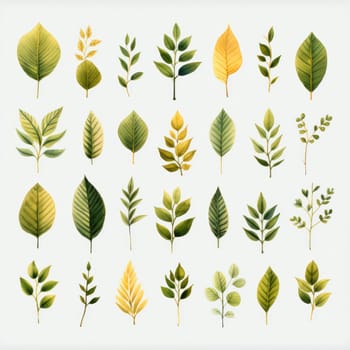 Watercolor tropical floral illustration with green leaves and greenery on light background.Generative AI