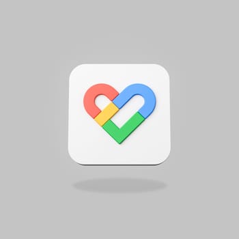 Google Fit App Icon 3D Shape Isolated on Flat Gray Background with Shadow 3D Illustration