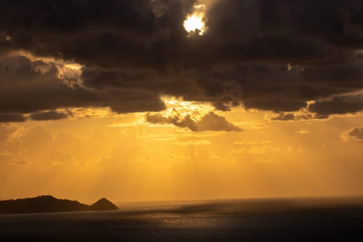 Atmospheric sunset on the Tyrrhenian coast in the bay of Gioiosa Marea (province of Messina) Sicily, Italy.