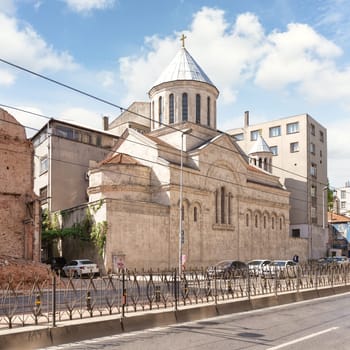 Istanbul, Turkey - May 13, 2023: St. Gregory Lusavorich Orthodox Armenian Church, the oldest extant Armenian Apostolic church in Karakoy district, built in late 14th century, in the Genoan period