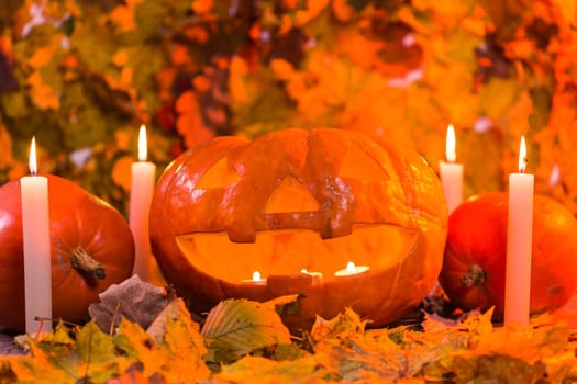 Jack-o-Lantern halloween pumpkin with mist pouring from it's mouth.