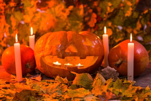 Jack-o-Lantern halloween pumpkin with mist pouring from it's mouth.