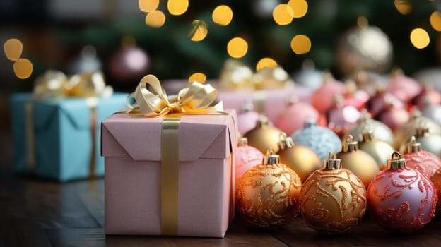Christmas gift decoration. Holiday season and Christmas celebration